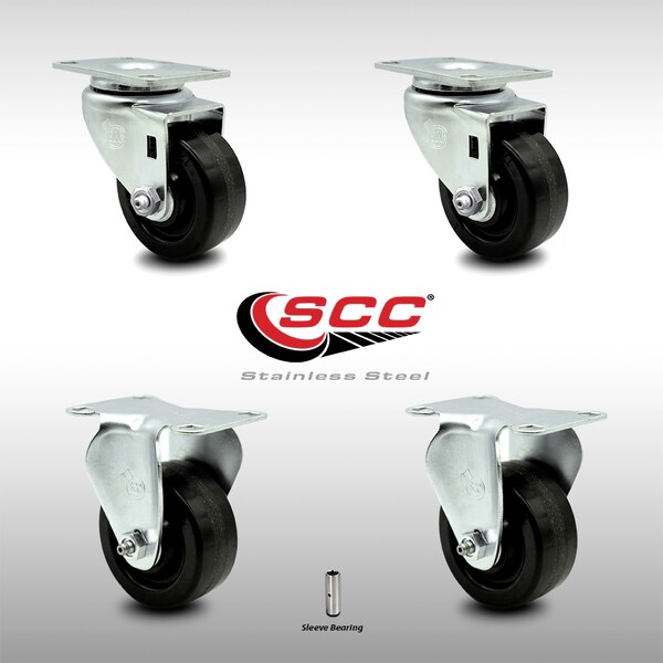 3.5 Inch SS Phenolic Swivel Top Plate Caster Set with 2 Rigid
